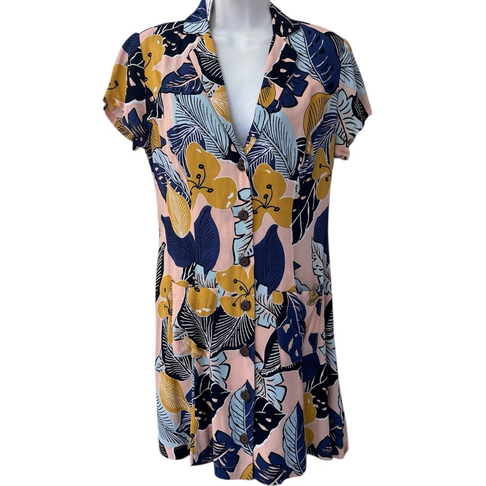 UO Silence and Noise Tropical Print Button Down Dress S - Picture 2 of 9